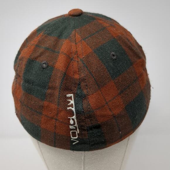 Volcom Fitted Baseball Cap Multicolor M Embroidered Vented Holes 6 Panel Plaid - Picture 6 of 9